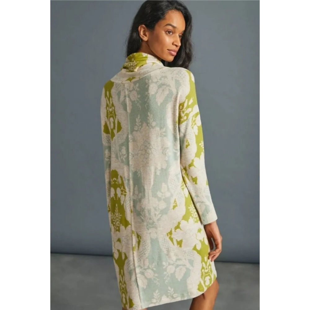 Anthro Saturday Sunday Green Floral Draped Neck Petite Dress SP Boho - Picture 9 of 15